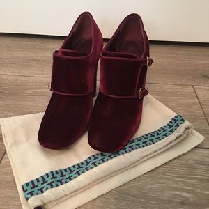 Tory Burch raspberry velvet heels 8.5- worn once